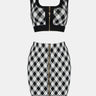 Gingham Zip Front Crop Top and Skirt Set - LXM Fashion 