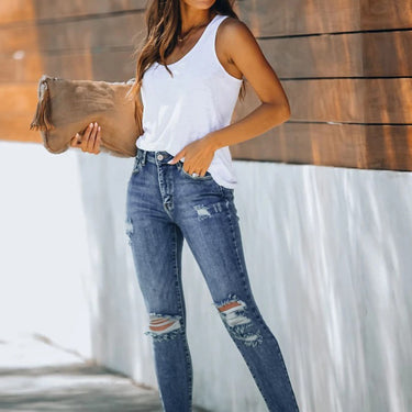 Fashion Collection High Rise Distressed Skinny Jeans - LXM Fashion 