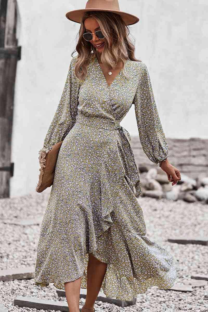 Floral Wrap Tied Swing Maxi Dress - LXM Fashion 