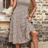 Leopard Print Smocked Tie Shoulder Dress - LXM Fashion 