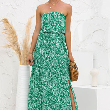 Strapless Leg Split Maxi Dress - LXM Fashion 