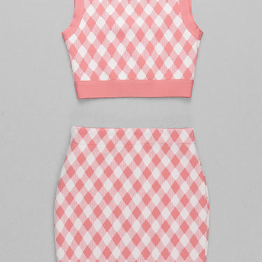 Gingham Zip Front Crop Top and Skirt Set - LXM Fashion 