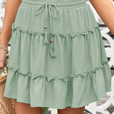 Swiss Dot Drawstring Frill Trim Skirt - LXM Fashion 