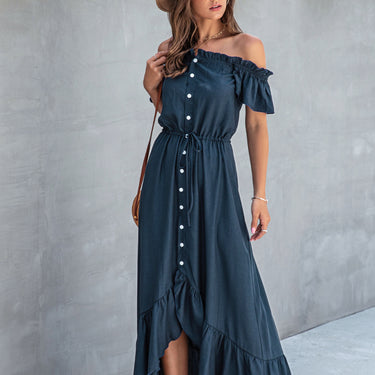 Off Shoulder Ruffle Hem Dress - LXM Fashion 