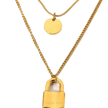 Layered Circle and Lock Pendant Necklace - LXM Fashion 