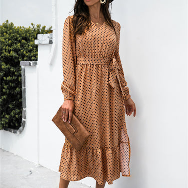 Polka Dot Split Ruffle Hem Dress - LXM Fashion 