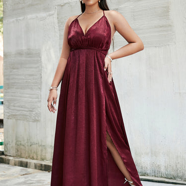 Simplee Crisscross Side Split Plunge Velvet Maxi Dress - LXM Fashion 