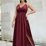 Simplee Crisscross Side Split Plunge Velvet Maxi Dress - LXM Fashion 