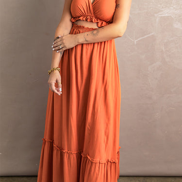 Frill Trim Cutout Spaghetti Strap Maxi Dress - LXM Fashion 
