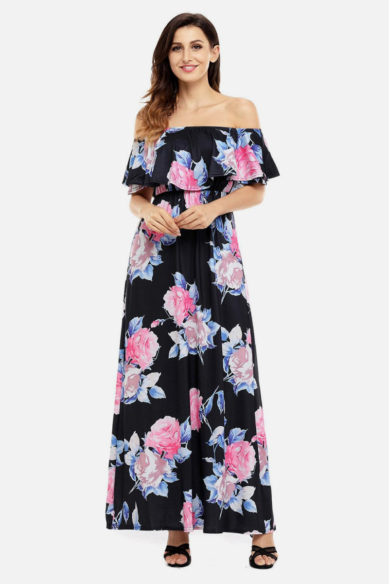 Fashion Collection Floral Off Shoulder Maxi Dress - LXM Fashion 