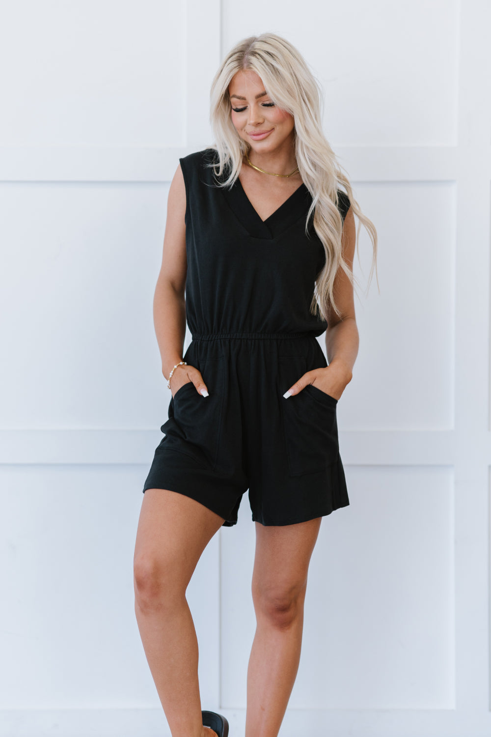 Zenana Oceans Away Full Size Sleeveless Romper in Black - LXM Fashion 