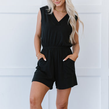 Zenana Oceans Away Full Size Sleeveless Romper in Black - LXM Fashion 