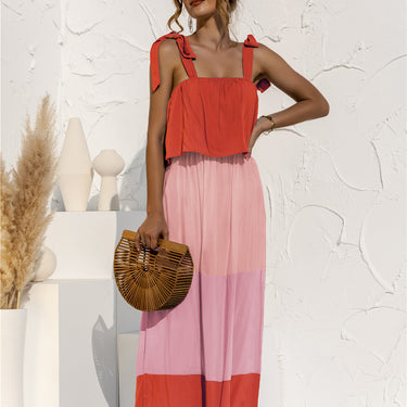 Fashion Collection Color Block Adjustable Straps Ruffle Dress - LXM Fashion 