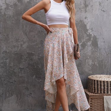 Ditsy Floral Wrap Hem Knot Skirt - LXM Fashion 