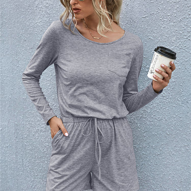 Round Neck Drawstrings Rompers - LXM Fashion 