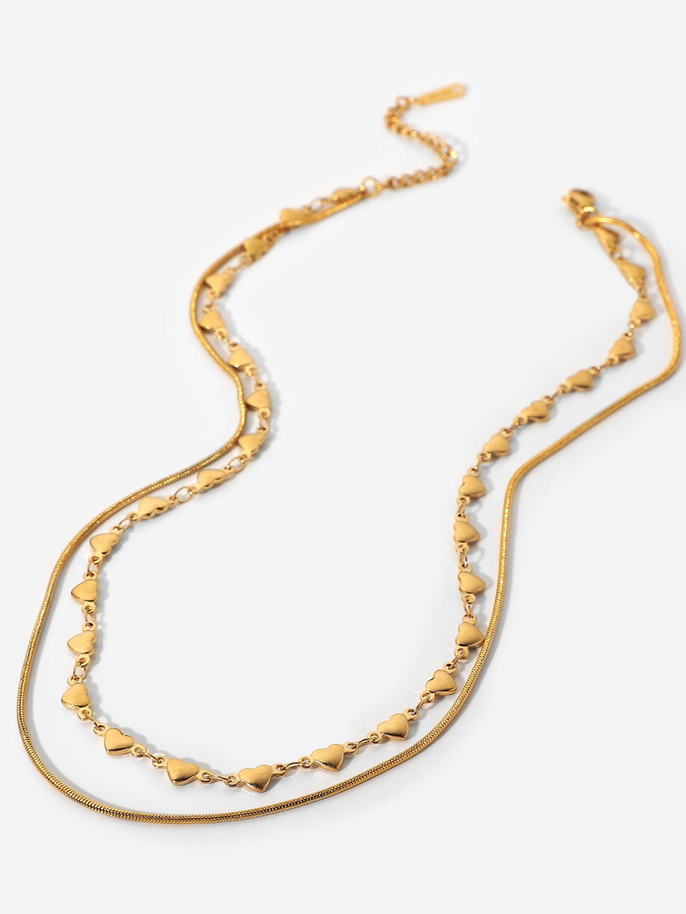 Double-Layered Heart and Snake Chain Necklace - LXM Fashion 