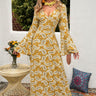 Fashion Collection Paisley Print Bell Sleeve V-Neck Maxi Dress - LXM Fashion 