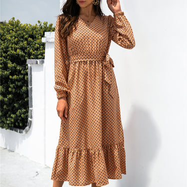 Polka Dot Split Ruffle Hem Dress - LXM Fashion 