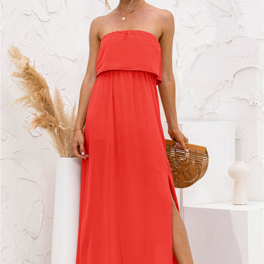 Strapless Leg Split Maxi Dress - LXM Fashion 