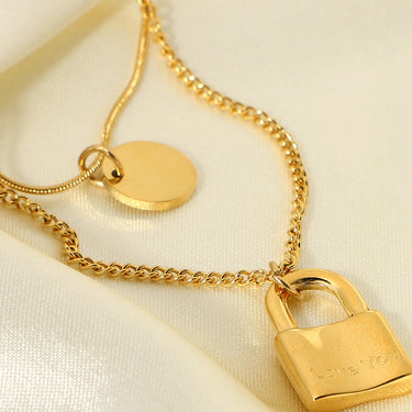 Layered Circle and Lock Pendant Necklace - LXM Fashion 