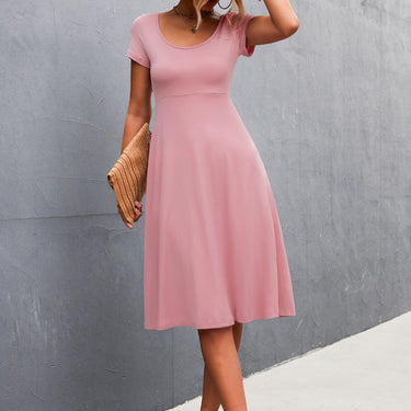 Round Neck Short Sleeve A-Line Dress - LXM Fashion 