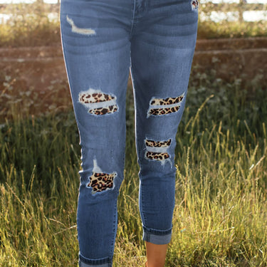 Patchwork Skinny Jeans with Pockets - LXM Fashion 