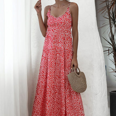 Ditsy Floral Backless Maxi Dress - LXM Fashion 