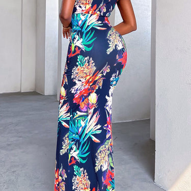 Floral Ruched Front Slit Surplice Maxi Dress - LXM Fashion 