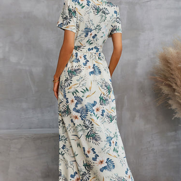 Floral Split Short Sleeve Maxi Dress - LXM Fashion 