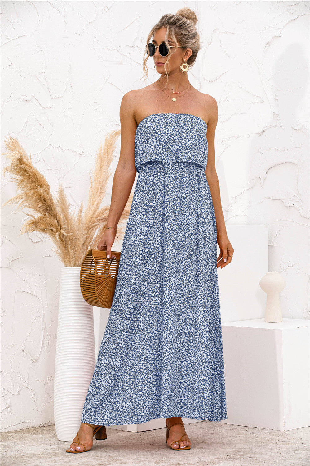 Strapless Leg Split Maxi Dress - LXM Fashion 