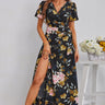 Floral Split Short Sleeve Maxi Dress - LXM Fashion 