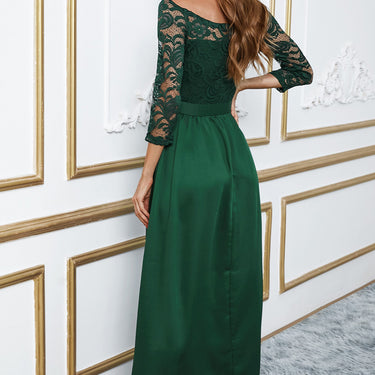 Spliced Lace Side Slit Boat Neck Maxi Dress - LXM Fashion 
