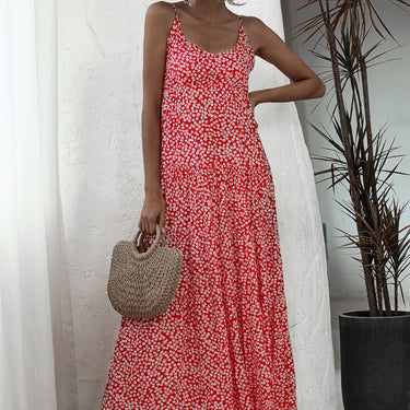 Ditsy Floral Backless Maxi Dress - LXM Fashion 