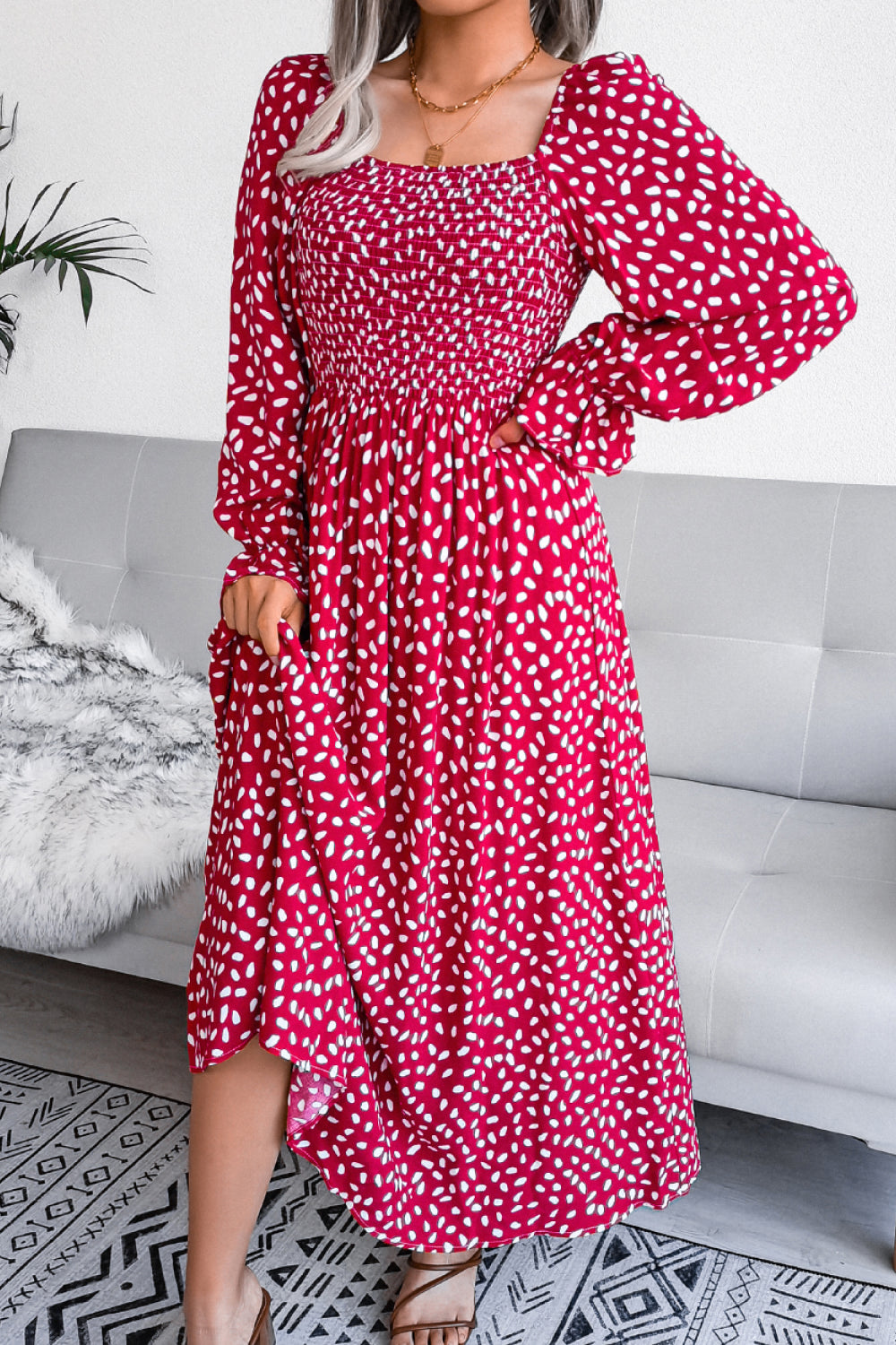 Floral Smocked Flared Sleeve Maxi Dress - LXM Fashion 