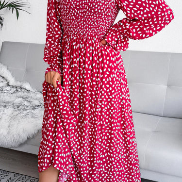 Floral Smocked Flared Sleeve Maxi Dress - LXM Fashion 