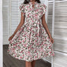 Floral Tie-Neck Flutter Sleeve Midi Dress - LXM Fashion 