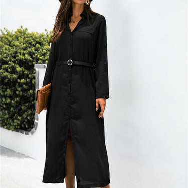 Button Down Ankle Length Shirt Dress - LXM Fashion 