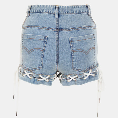 Lace-Up Cutout Denim Shorts - LXM Fashion 
