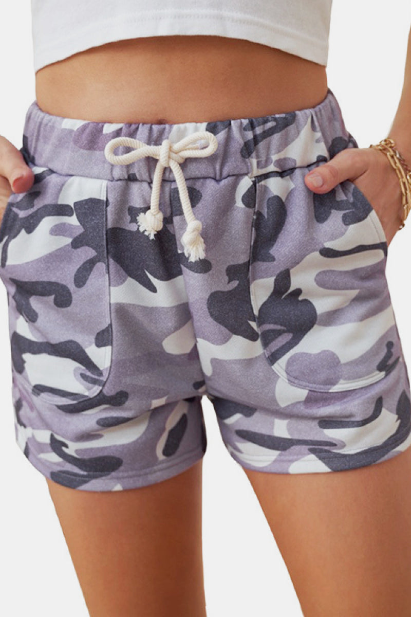 Fashion Collection Camouflage High Rise Drawstrings Shorts - LXM Fashion 
