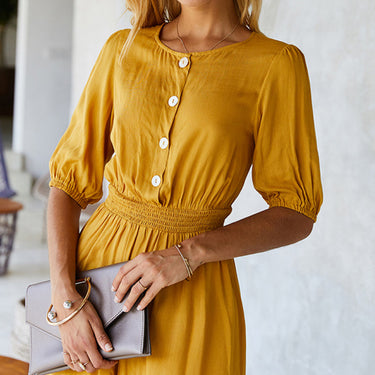 High Neck Button Smocked Waist Romper - LXM Fashion 
