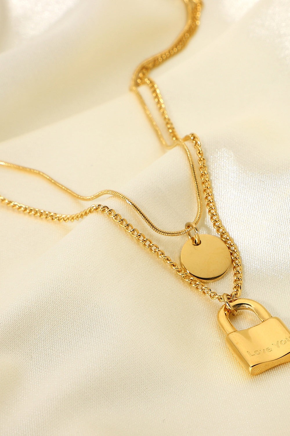 Layered Circle and Lock Pendant Necklace - LXM Fashion 