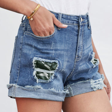 Fashion Collection Camo Patchwork Denim Shorts - LXM Fashion 