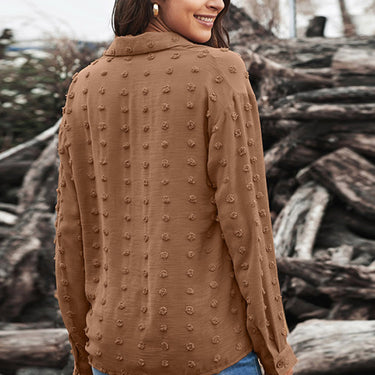 Swiss Dot Buttoned Chiffon Top - LXM Fashion 