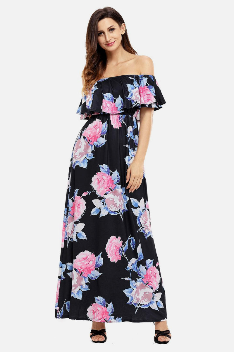 Fashion Collection Floral Off Shoulder Maxi Dress - LXM Fashion 