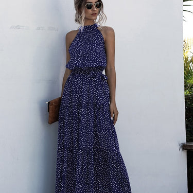 Polka Dot Halter Belted Dress - LXM Fashion 
