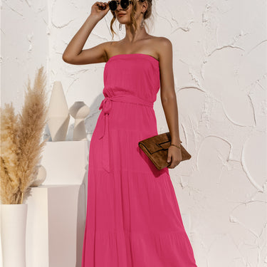 Strapless Tie Waist Maxi Dress - LXM Fashion 