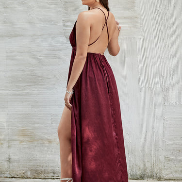 Simplee Crisscross Side Split Plunge Velvet Maxi Dress - LXM Fashion 