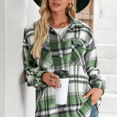 Plaid Flap Pockets Button Down Shirt - LXM Fashion 