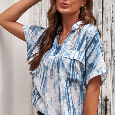 Printed Pocket Short Sleeve Blouse - LXM Fashion 