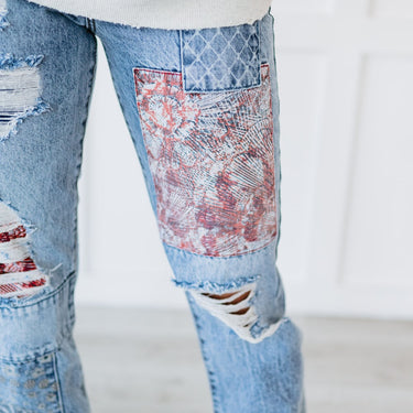 Kancan Pretty in Patchwork High Rise Boyfriend Jeans - LXM Fashion 